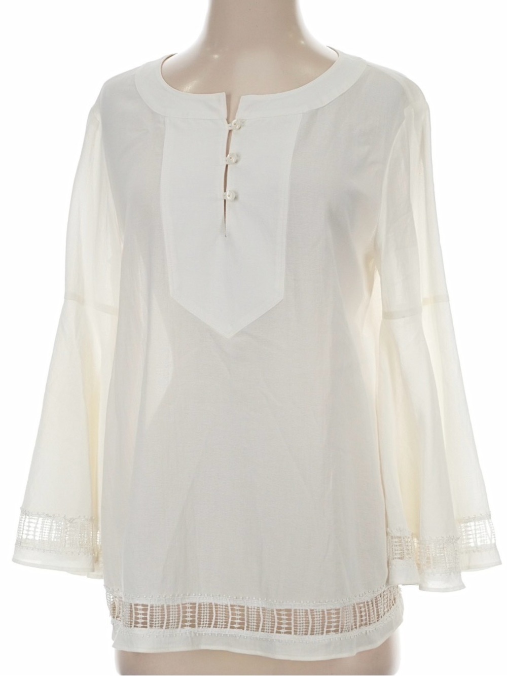 Trina Turk White Gauzy Peasant Tunic with Lace Trim